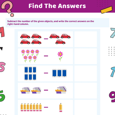 Subtraction Worksheets: Subtract Using Given Objects