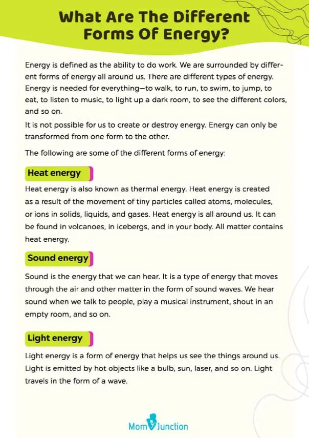 Types Of Energy Free Worksheet