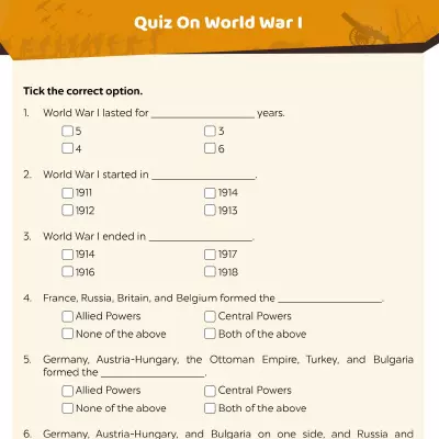 World War 1 Worksheets: An Interesting Quiz_image