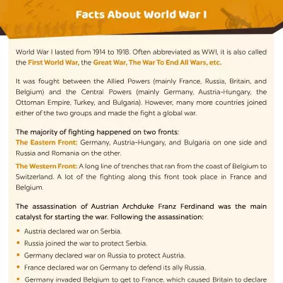 World War 1 Worksheets: Facts About World War I_image