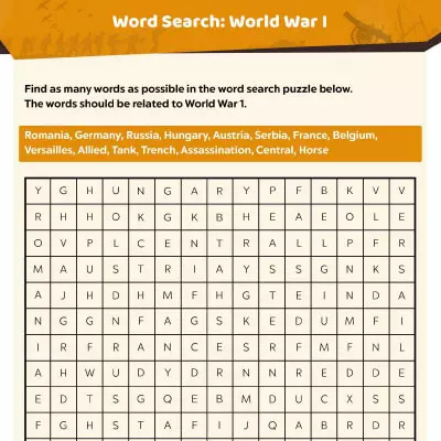 World War I Worksheets: Crossword Puzzle