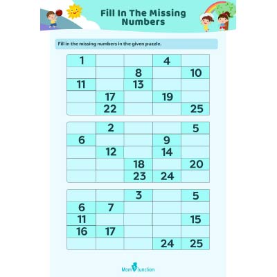 Fill In The Missing Numbers : 1 To 25