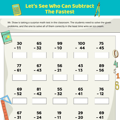 Subtraction Worksheets: Subtract The Numbers Horizontally