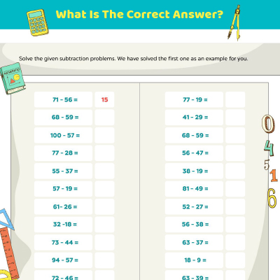 Subtraction Worksheets: Two-Digit Substraction With Regrouping