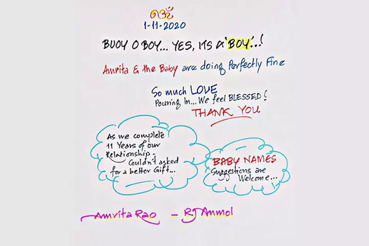 Amrita Rao And Anmol Become Proud Parents To A Baby Boy