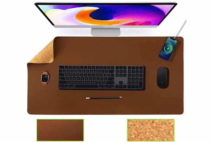 Office Desk Mat Writing Gaming Mouse Pad with Comfortable Writing Surface Waterproof-Brown Pu Leather Desk Blotter Gray 130x65cm 51x26inch