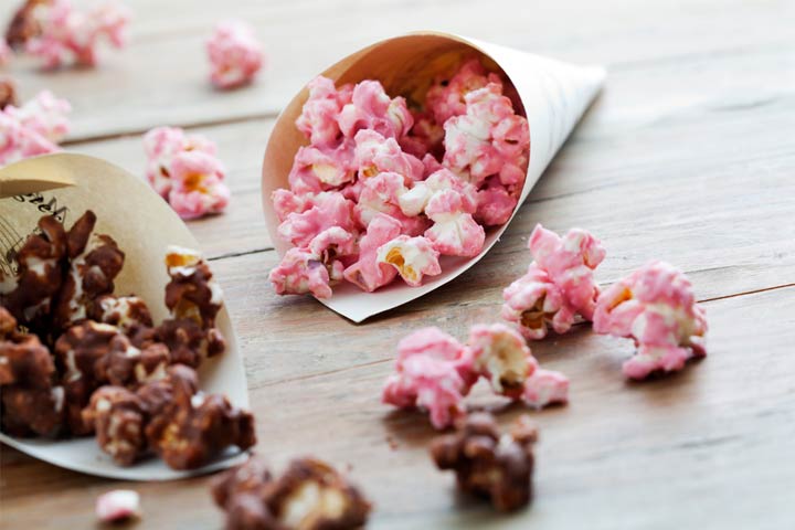 Colored popcorn gender reveal party food Idea