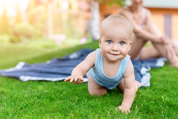 Encourage physical activity by engaging babies in outdoor games.