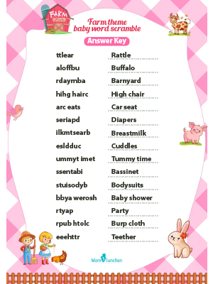 Printable Word Scramble Baby Shower Game with Answer Key Heart Theme Instant Download New Baby Celebration Neutral Colors Baby Shower