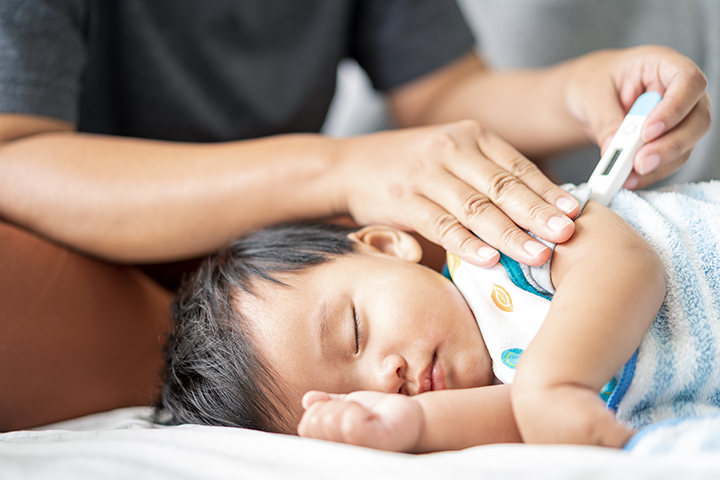 Fever is usually the first symptom of HFMD in babies