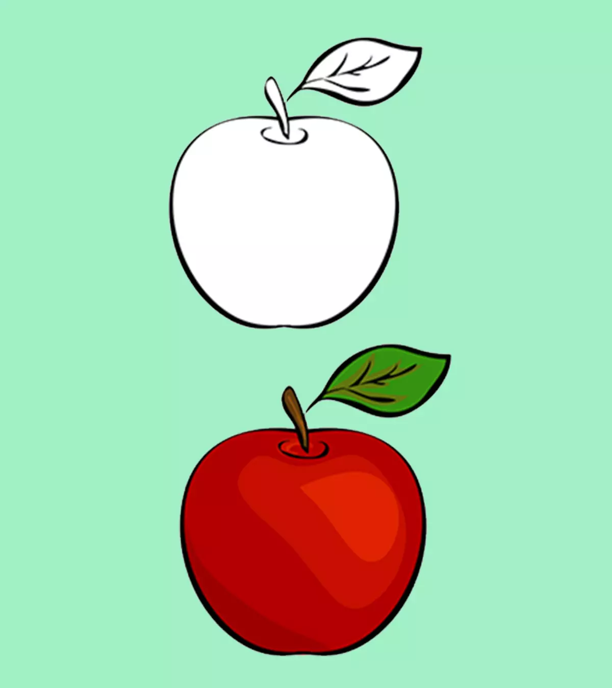 Help your children draw an apple while telling them about its benefits.