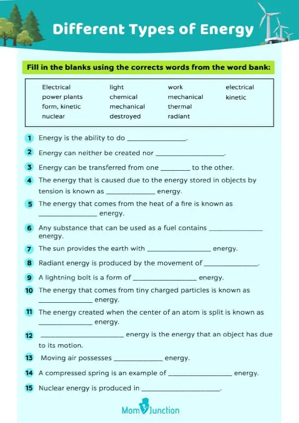 forms of energy worksheet