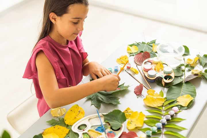 Spring leaf and flower printing activity for kids