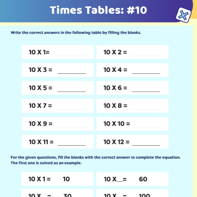 Multiplication Worksheet: 10 Times Table