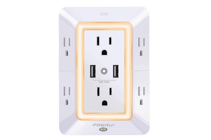 Powrui 6-Outlet Extender USB Wall Charger and Surge Protector
