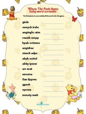 Winnie The Pooh Baby Shower Game Card - Scrambled Letters