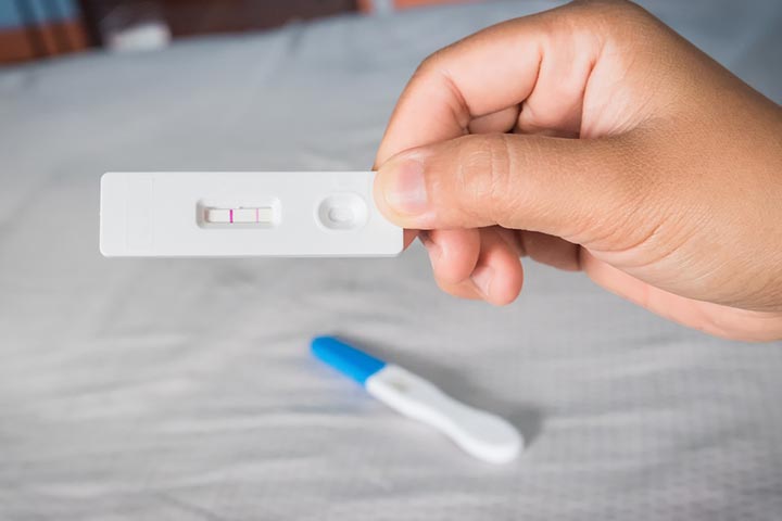 A dollar store pregnancy test kit provides quick results