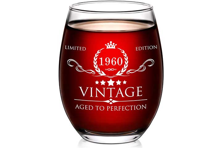 Aozita 60th Birthday Wine Glass for Women and Men