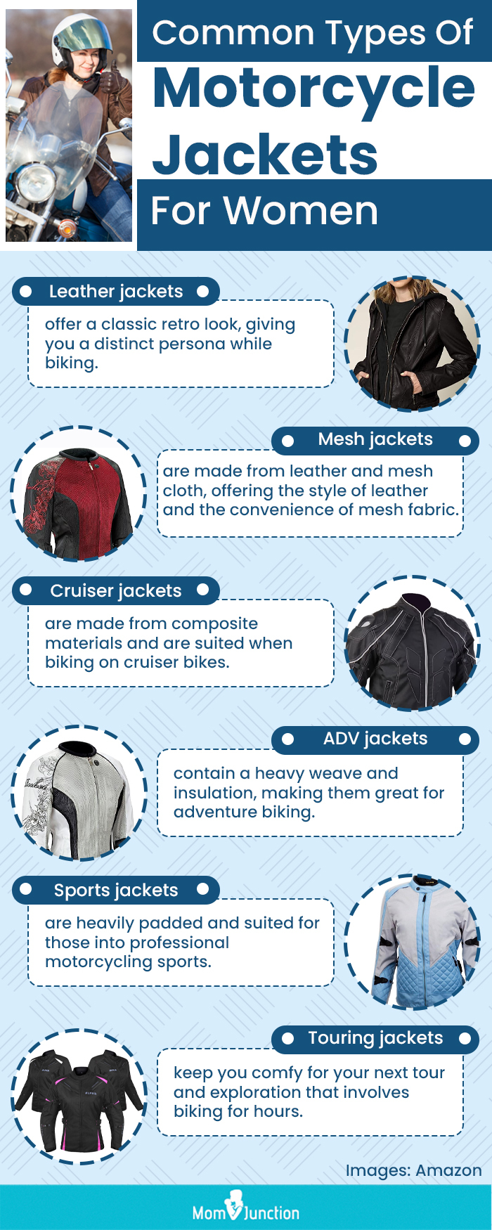 Common Types Of Motorcycle Jackets For Women (infographic)