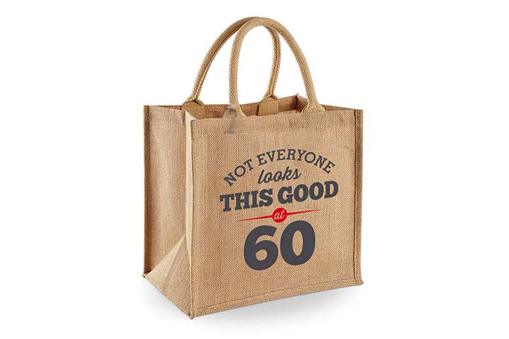 Design, Invent, Print 60th Birthday Keepsake Gift Jute Bag