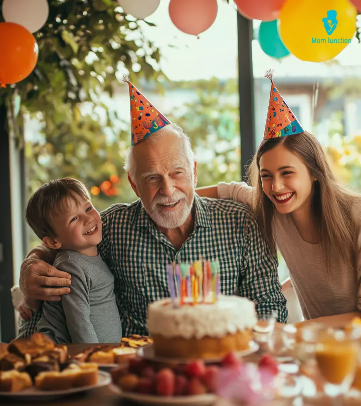 Family members celebrating father-in-law's birthday