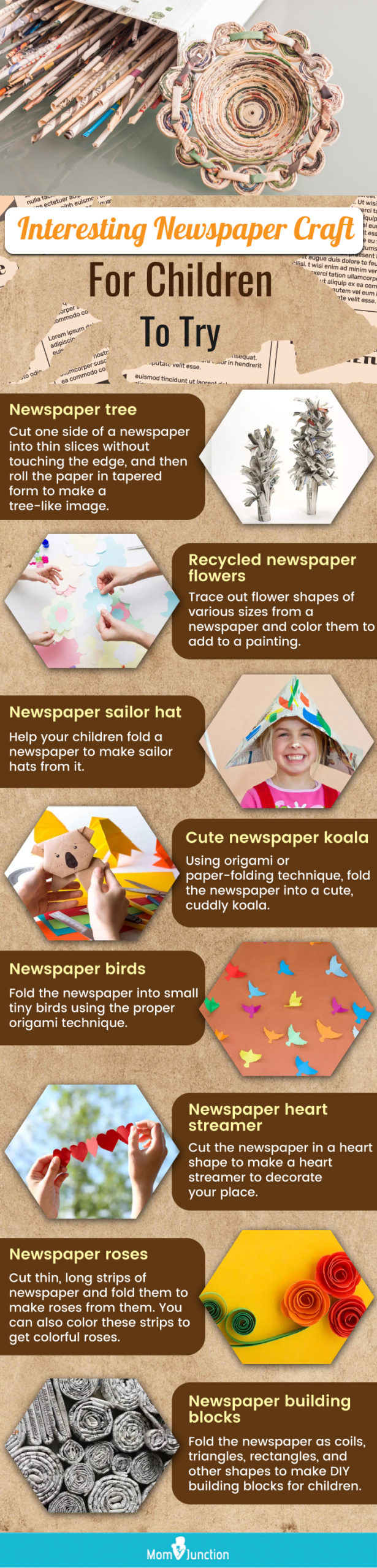interesting newspaper crafts for children to try (infographic)
