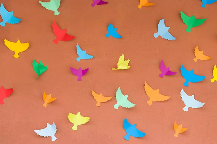Mini paper birds, newspaper crafts for kids