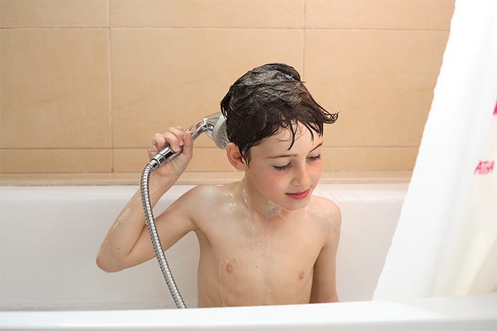 Teach kids to wash hair at least twice a week
