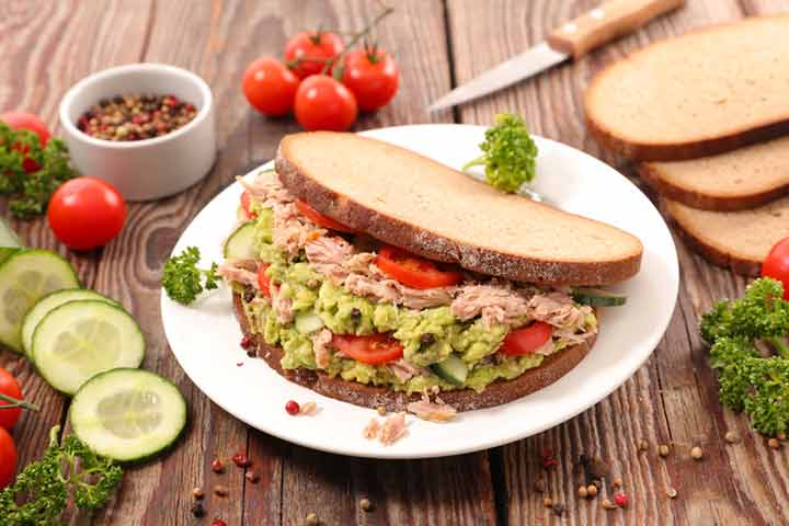 Tuna and avocado sandwich, lactation boosting recipes for breastfeeding