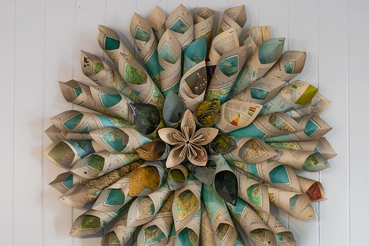 A giant upcycled art wall, earth day craft for kids