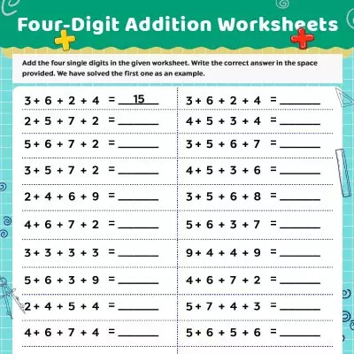 Addition Worksheets Four Numbers Addition