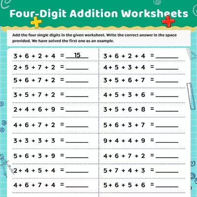 Addition Worksheets Four Numbers Addition_image