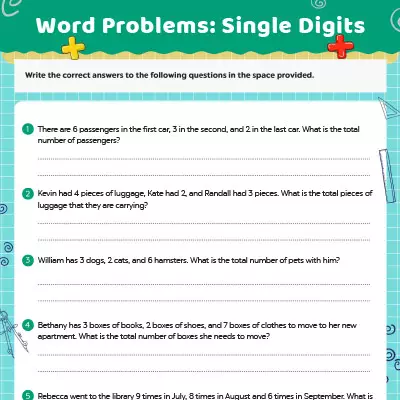 Addition Worksheets Single Digit Word Problems_image