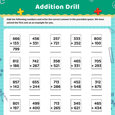 3-Digit Addition Worksheets: Without Regrouping