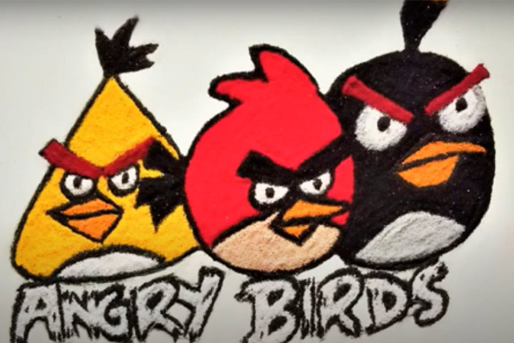 Angry Birds rangoli design for kids