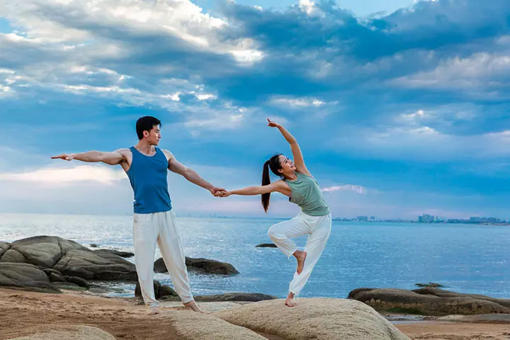 Beach yoga pose