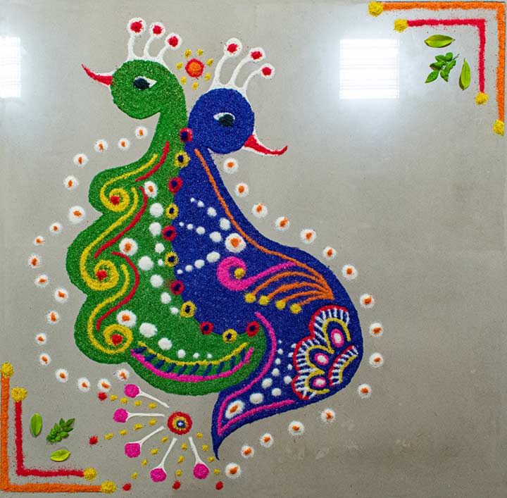 Cute peacock rangoli design for kids