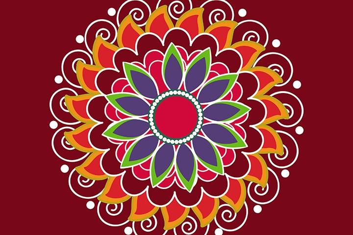 Elegant and layered rangoli design for kids