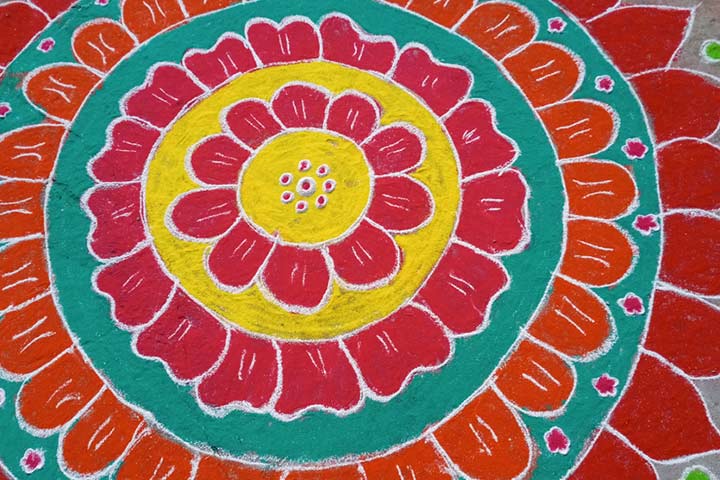 Flower and diya rangoli design for kids