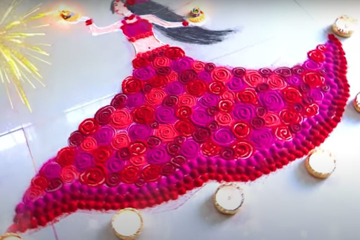 Beautiful flower girl rangoli design for kids
