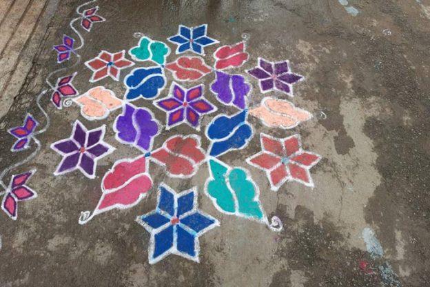 geometrical rangoli drawing