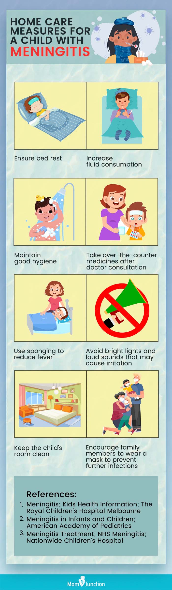 home care measures for a child with meningitis [infographic]