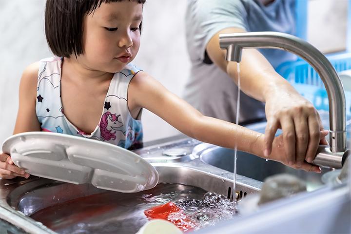 Toddler Makes Mess Washing Dishes And Has Funny Response