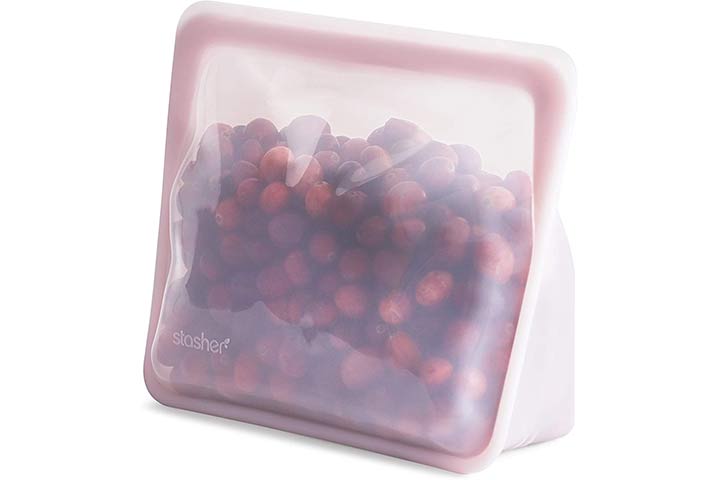 17.80 x 20.30 cm/1.65 Litre/56 Fluid Ounces Freezing and Storing in/Organising/Travelling Stasher Re-Usable Food-Grade Platinum Silicone Stand Up Bag for Eating from/Cooking Rose 