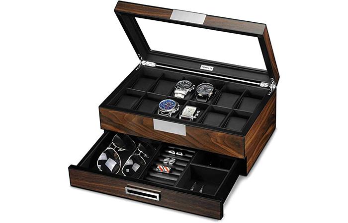 TAWBURY 3 Watch Box Organizer for Men - Cufflink and Watch Organizer | Mens Small Jewelry Box Watch Holder | Small Watch Box for Men | Watch and