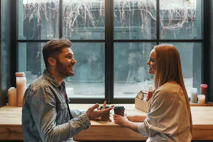 Man and woman introducing each other