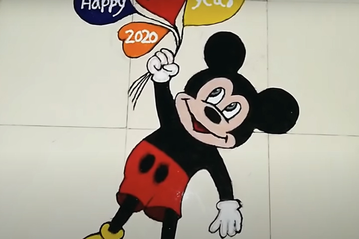 Mickey Mouse rangoli design for kids