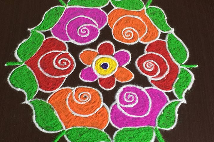 Rose rangoli design for kids