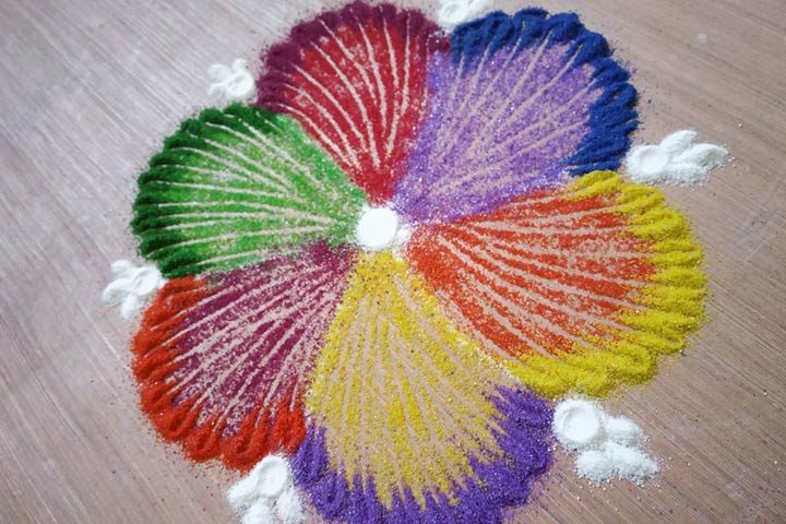 Simple flower rangoli design for kids