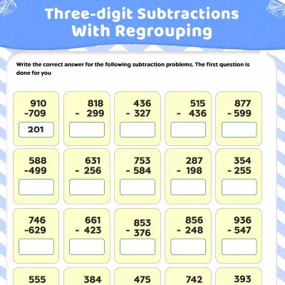 Three-digit Subtraction Worksheets With Regrouping_image